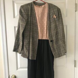 ACT I New York Size 13/14 Vintage Colorblock Dress w/ Glen Plaid Blazer – Made i